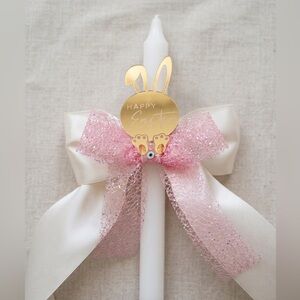 Handmade Easter Candle with Pink & Ivory Bow